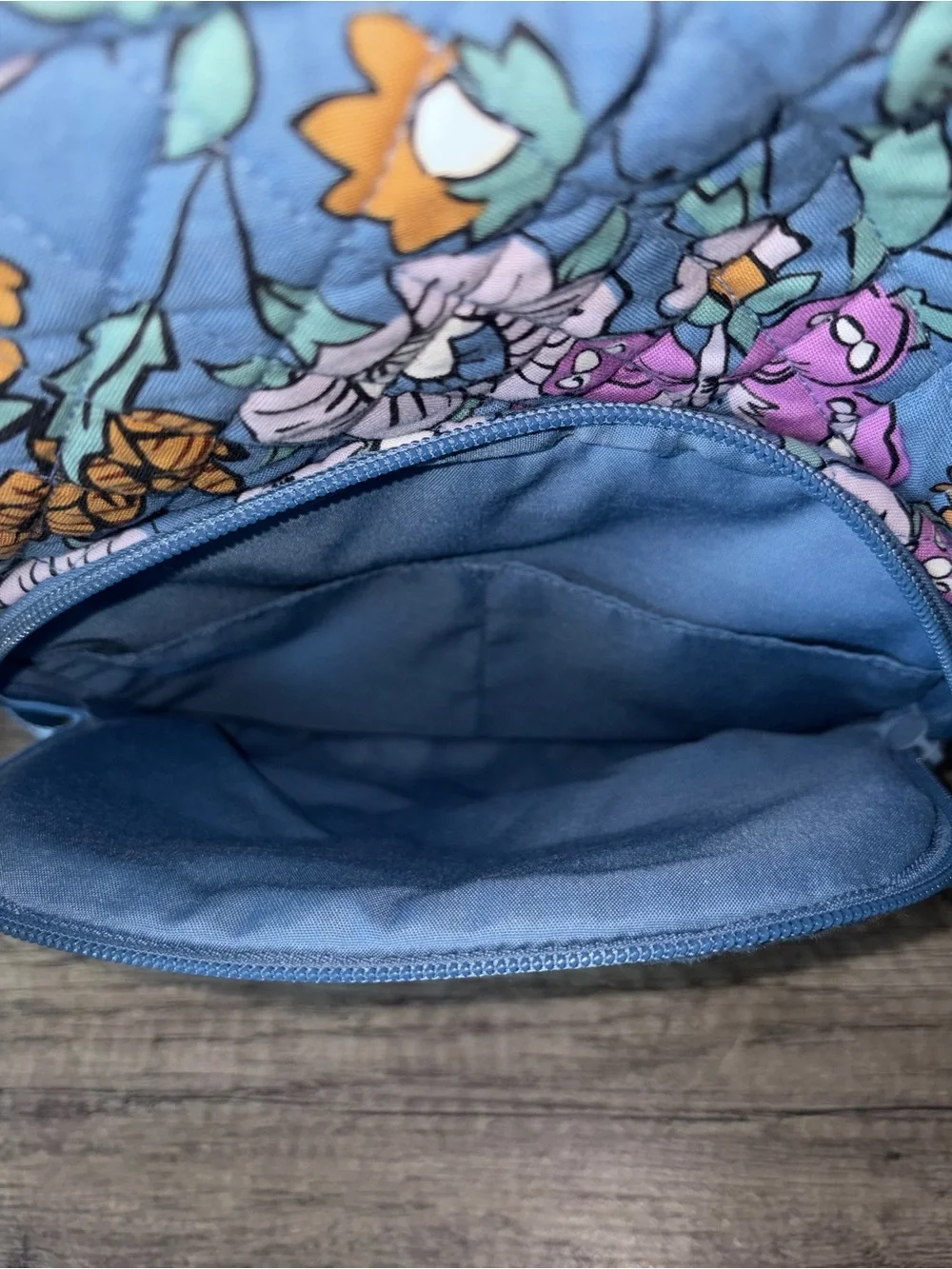 Vera Bradley Quilted Kids Backpack in Blue with Pink and Orange Accents